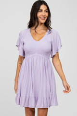 Lavender Smocked Front Ruffle Hem Dress