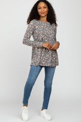 Charcoal Floral Long Sleeve Top