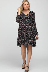 Black Floral Ruffle Tiered Maternity Dress