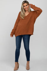 Camel V-Neck Soft Maternity Sweater