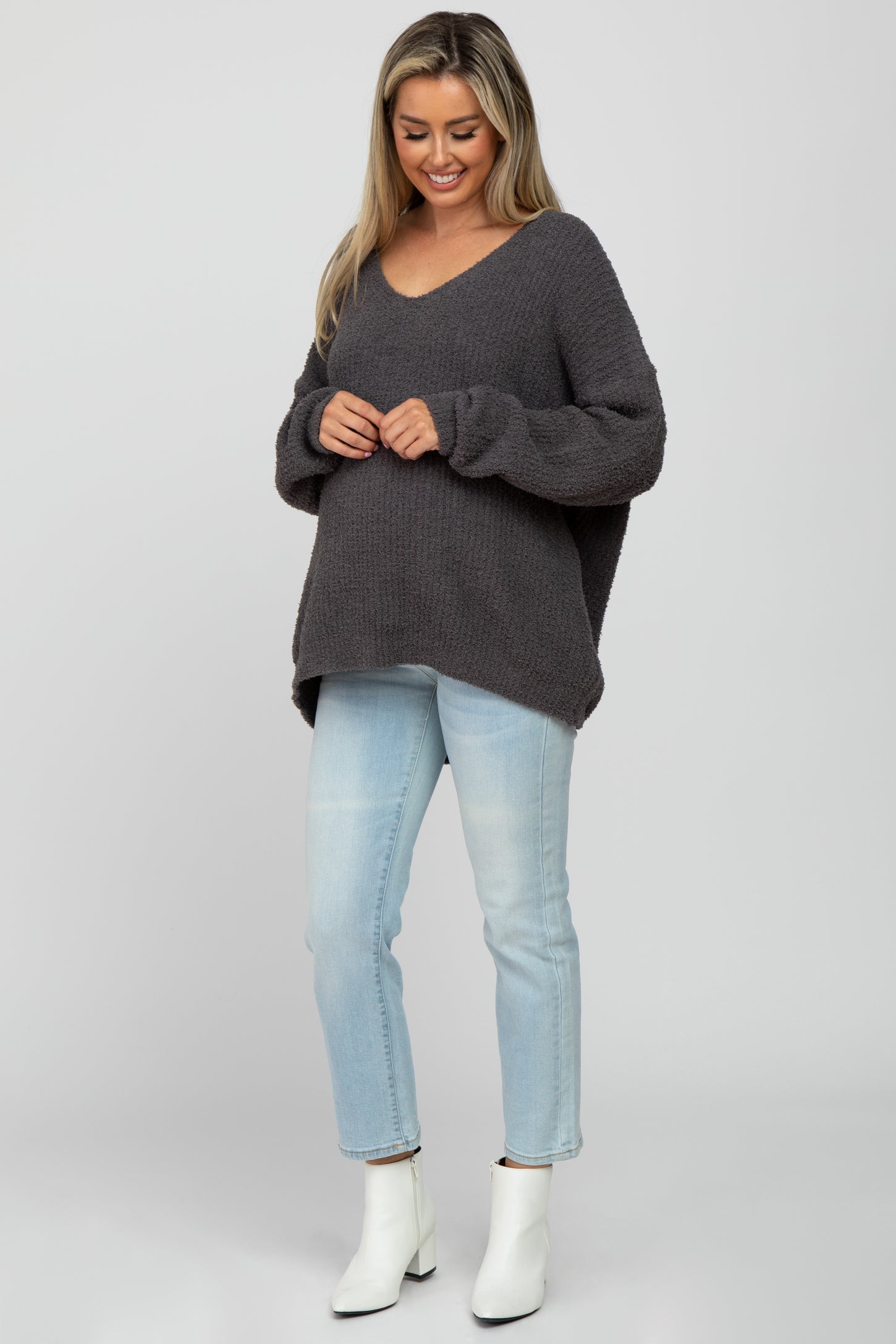 Charcoal V-Neck Soft Maternity Sweater