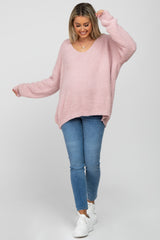 Light Pink V-Neck Soft Maternity Sweater
