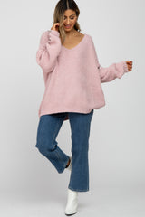 Light Pink V-Neck Soft Maternity Sweater
