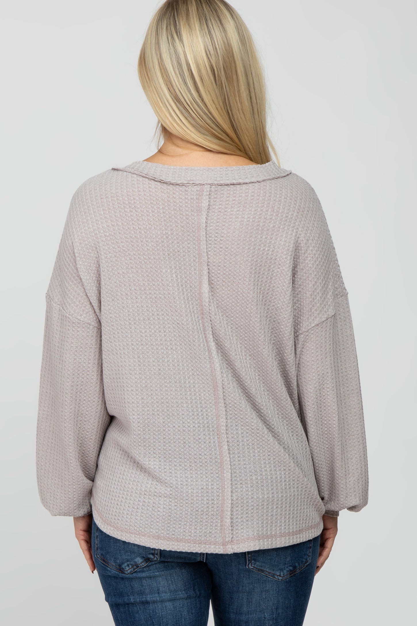 Grey Waffle Knit Button Accent Maternity Top