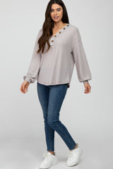 Grey Waffle Knit Button Accent Top