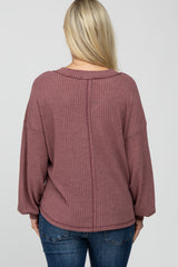Dark Mauve Waffle Knit Button Accent Maternity Top