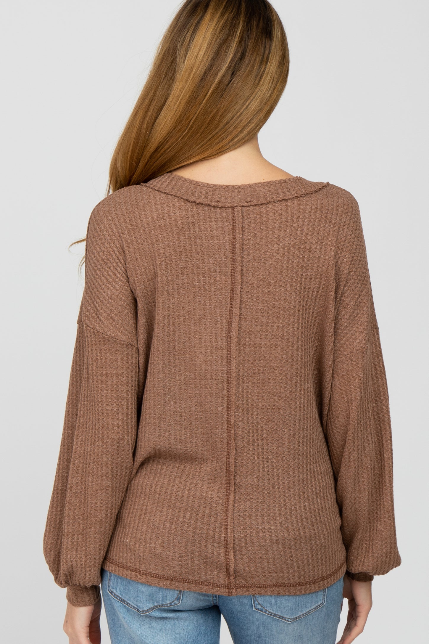 Brown Waffle Knit Button Accent Maternity Top