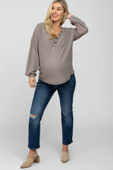 Mocha Waffle Knit Button Accent Maternity Top