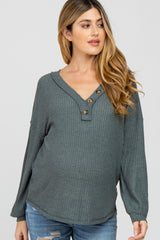 Teal Waffle Knit Button Accent Maternity Top