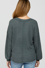 Teal Waffle Knit Button Accent Maternity Top