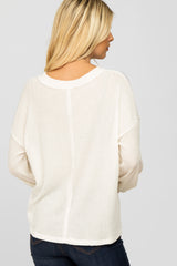White Waffle Knit Button Accent Top
