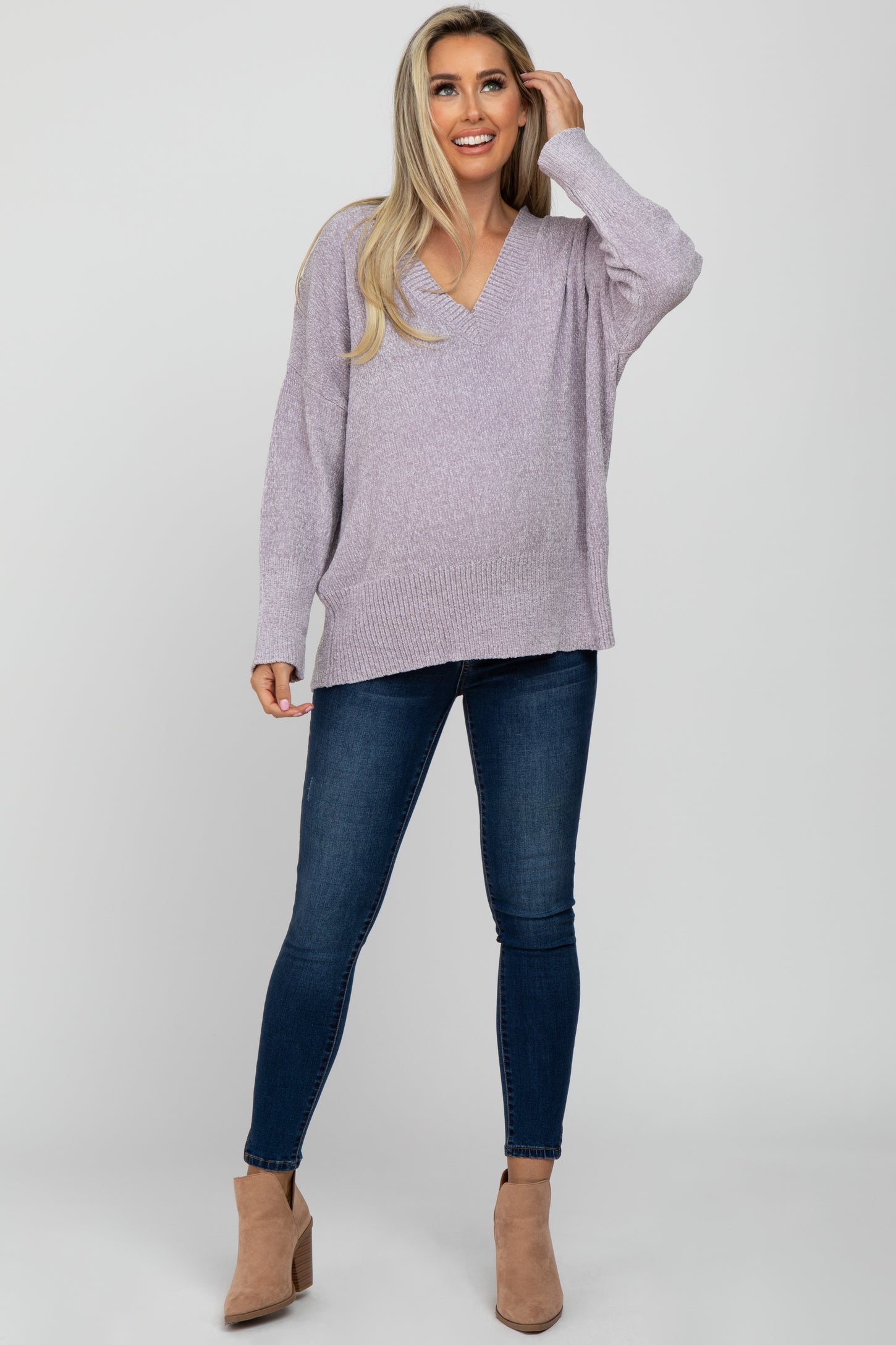 Lilac Chenille V-Neck Maternity Sweater