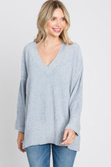 Light Blue Chenille V-Neck Sweater