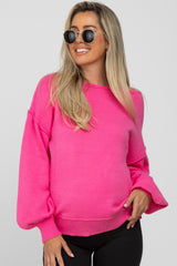 Fuchsia Boat Neck Bubble Sleeve Maternity Sweater