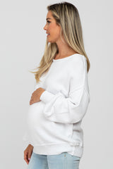 White Boat Neck Bubble Sleeve Maternity Sweater