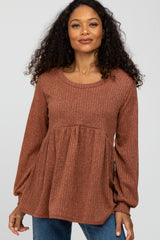Rust Textured Knit Babydoll Long Sleeve Maternity Top