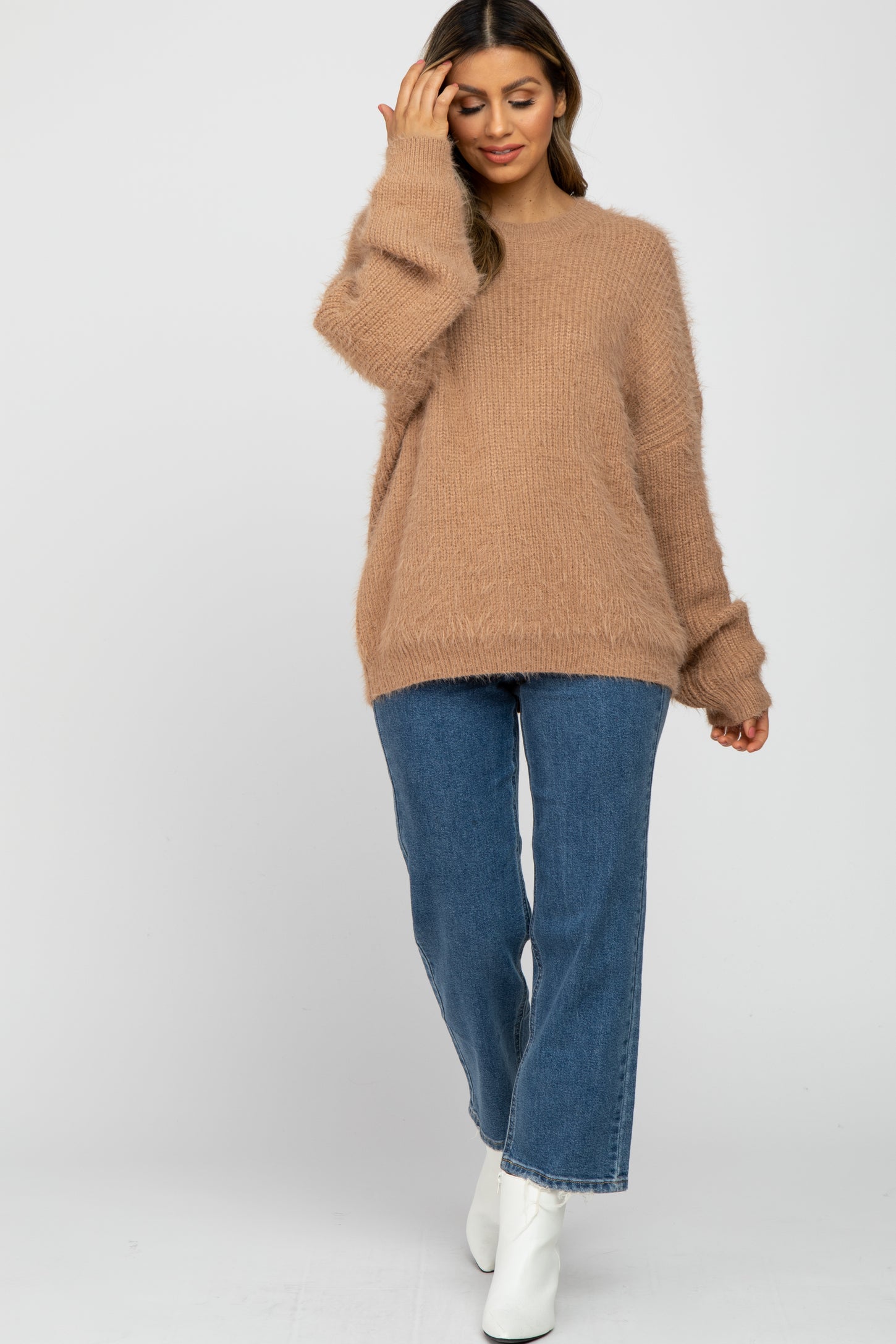 Taupe Fuzzy Chunky Knit Sweater