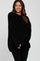 Black Fuzzy Chunky Knit Maternity Sweater