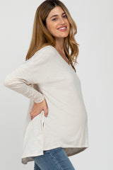 Ivory Heathered Hi-Low Maternity Long Sleeve Top