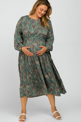 Jade Floral Pleated Plus Maternity Midi Dress