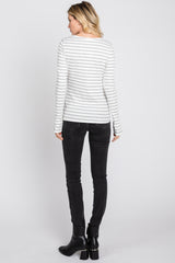 Ivory Ribbed Striped Long Sleeve Top