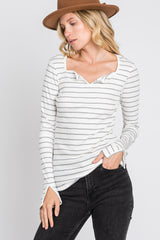 Ivory Ribbed Striped Long Sleeve Top