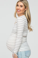 Ivory Ribbed Striped Maternity Long Sleeve Top