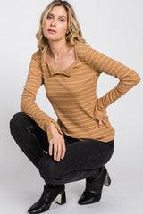 Camel Ribbed Striped Long Sleeve Top