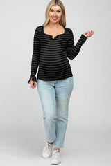 Black Ribbed Striped Maternity Long Sleeve Top