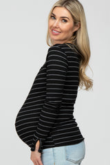 Black Ribbed Striped Maternity Long Sleeve Top