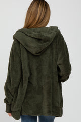 Olive Fuzzy Hooded Long Sleeve Maternity Jacket