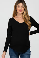 Black Ribbed Crisscross Long Sleeve Maternity Top
