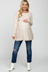 Beige Soft Knit Boatneck Dolman Sleeve Maternity Sweater