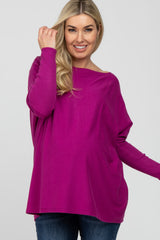 Magenta Soft Knit Boatneck Dolman Sleeve Maternity Sweater