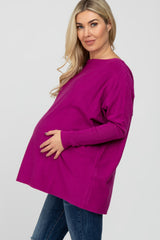 Magenta Soft Knit Boatneck Dolman Sleeve Maternity Sweater
