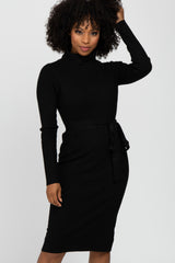 Black Ribbed Turtleneck Sweater Dress