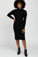 Black Ribbed Turtleneck Maternity Sweater Dress