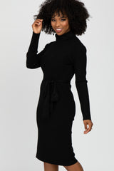 Black Ribbed Turtleneck Sweater Dress