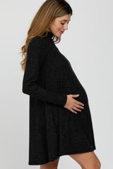 Black Brushed Mock Neck Maternity Dress