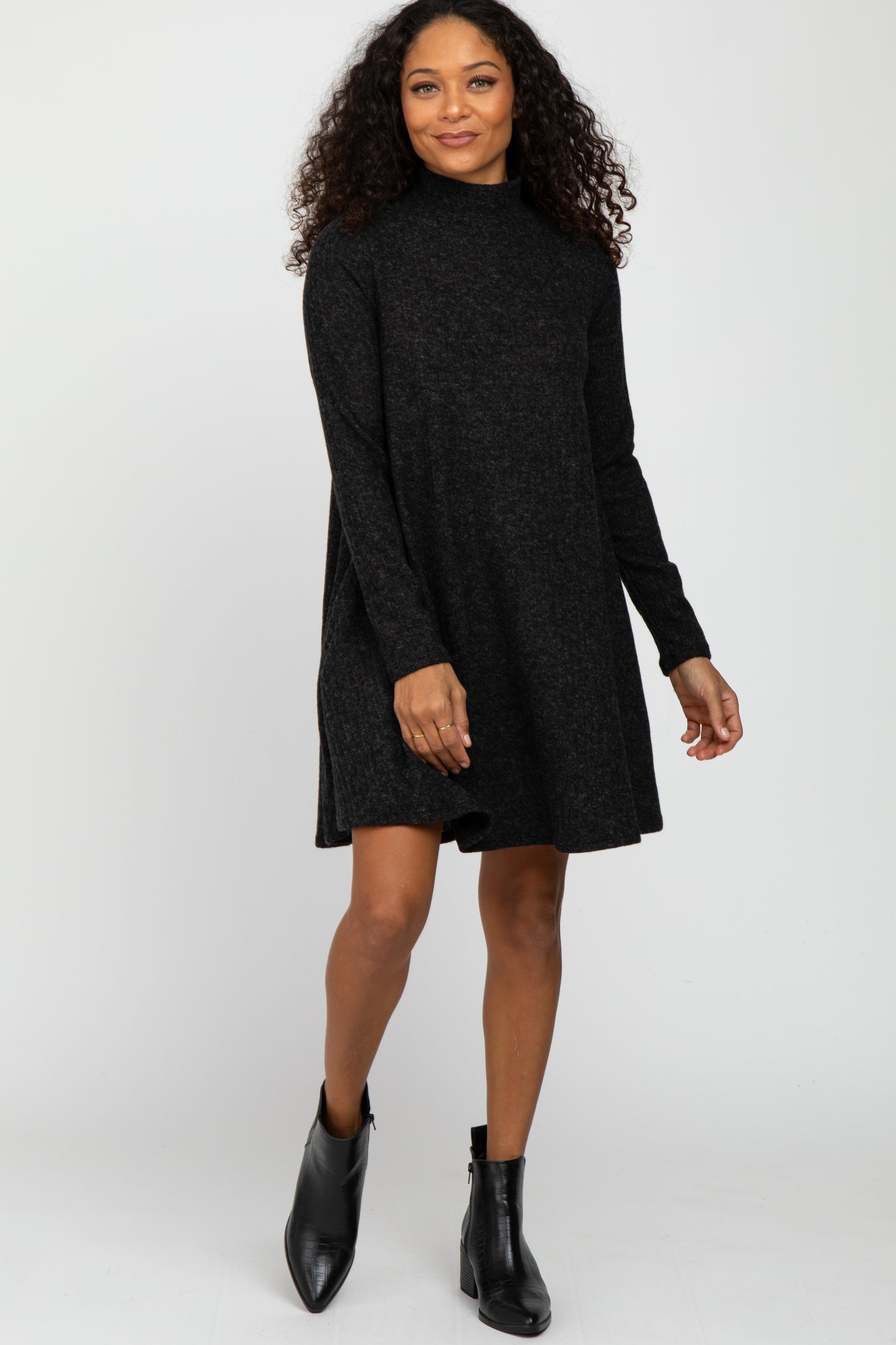 Black Brushed Mock Neck Dress โ PinkBlush