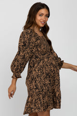 Taupe Animal Print Smocked Maternity Mini Dress