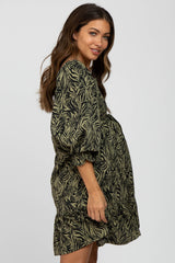 Olive Animal Print Smocked Maternity Mini Dress