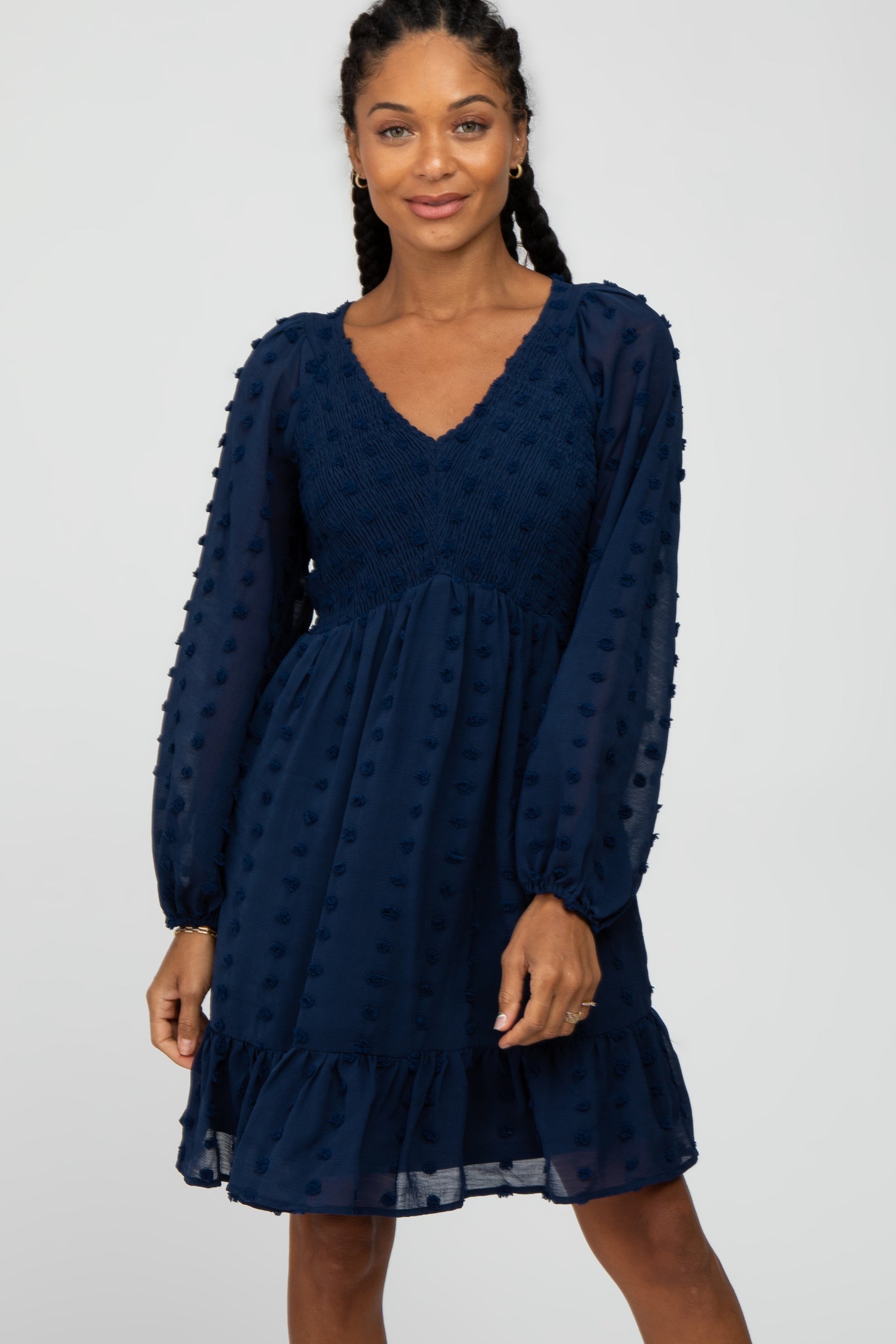 navy blue swiss dot dress Giselle Women's Maxi Dress Navy Turquoise Swiss Dot