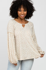 Taupe Floral Print Balloon Sleeve Top