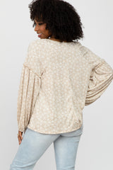 Taupe Floral Print Balloon Sleeve Top