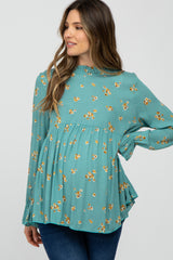 Teal Floral Babydoll Maternity Blouse