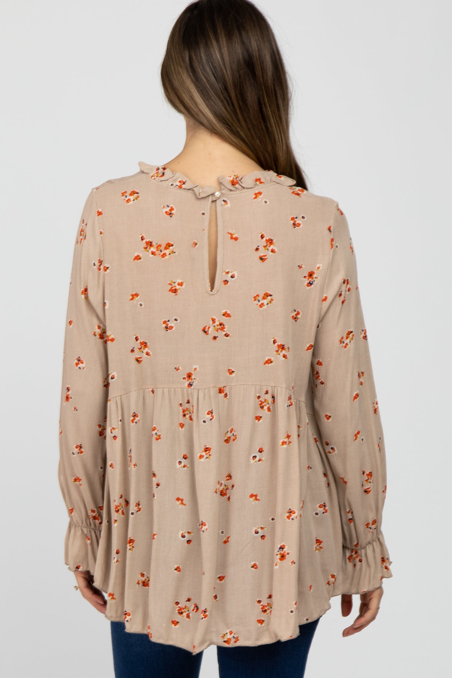 Taupe Floral Babydoll Maternity Blouse