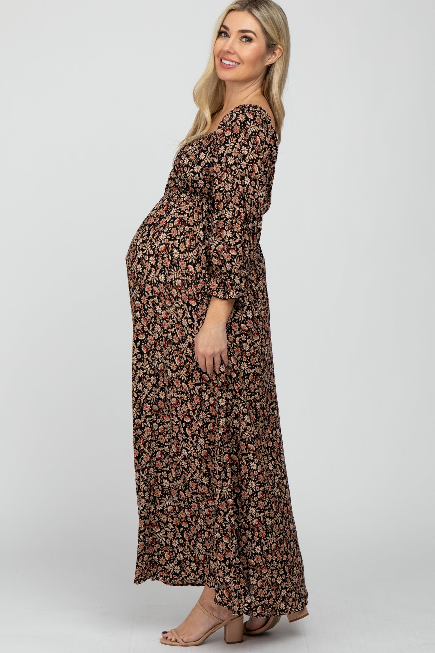 Black Floral Maternity Maxi Dress