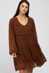Camel Leopard Print Tiered Dress