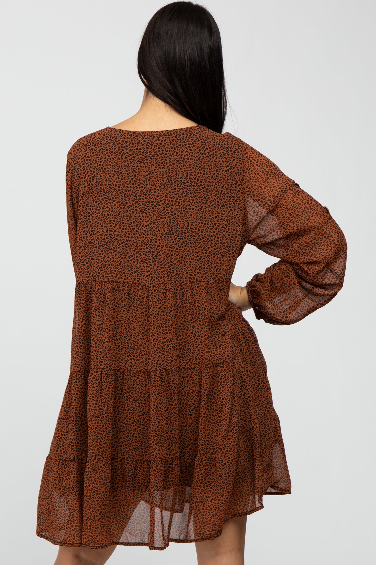 Camel Leopard Print Tiered Dress